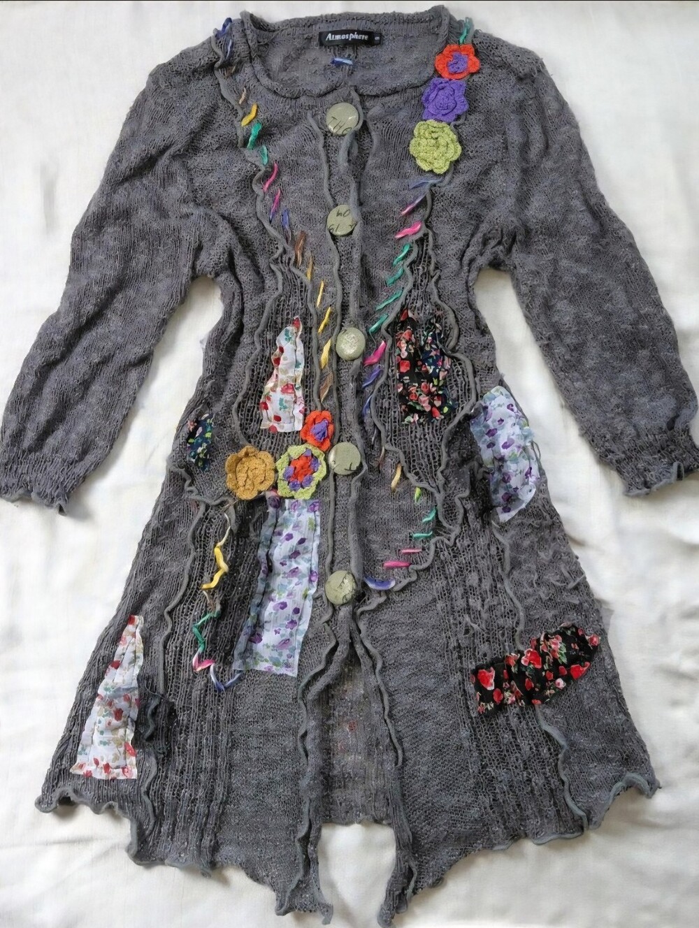 Rare Atmosphere Patchwork Knit Cardigan - Colorful Boho Festival Style - S